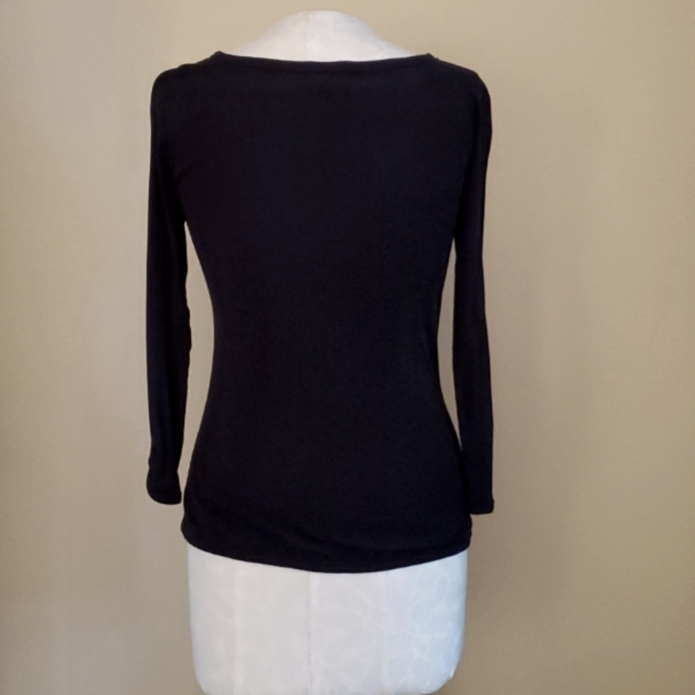 Blu Chic Black Rhinestone 100% Cotton 3/4 Sleeve Top - Picture 5 of 6